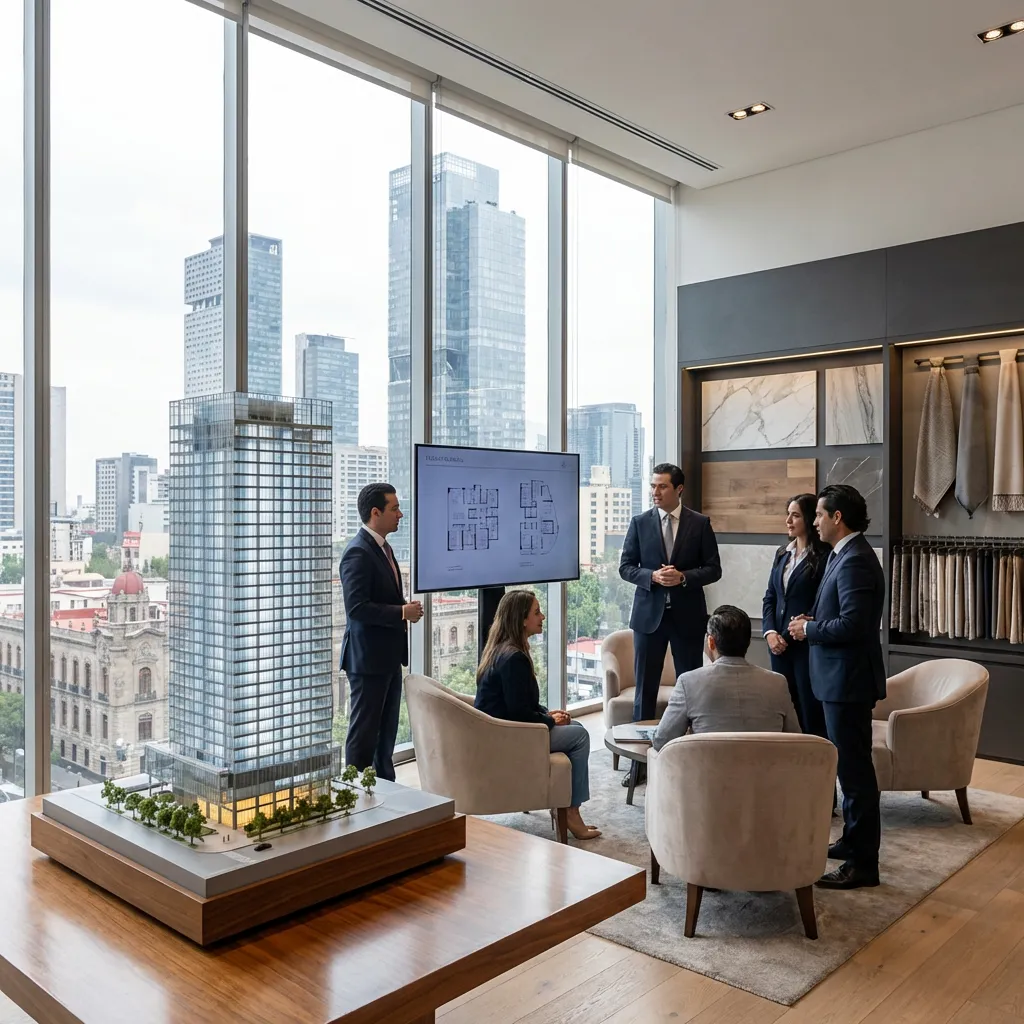 Showroom de venta en verde inmobiliaria moderna en Chile