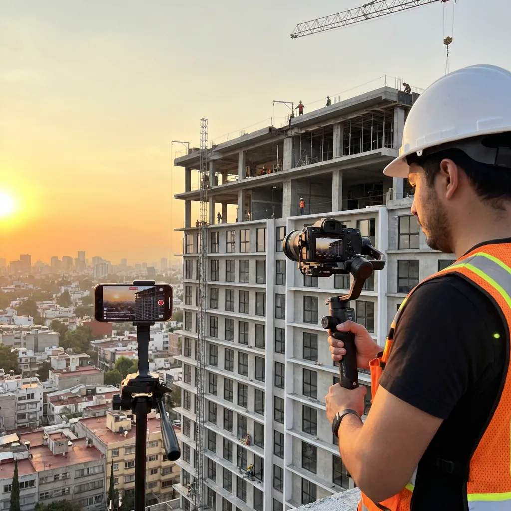 Grabando contenido de video en obra de construcción en Panamá